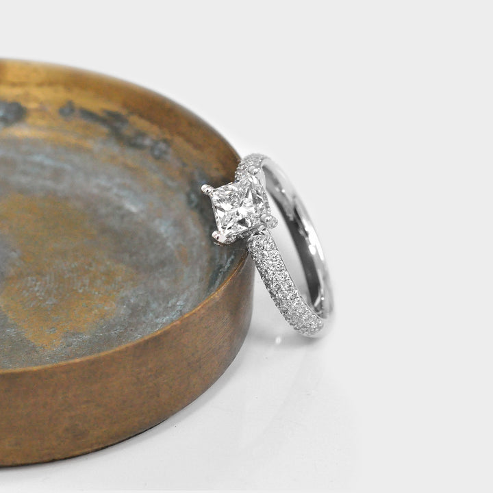 Princess Cut diamond &amp; Pave side Diamonds Ring