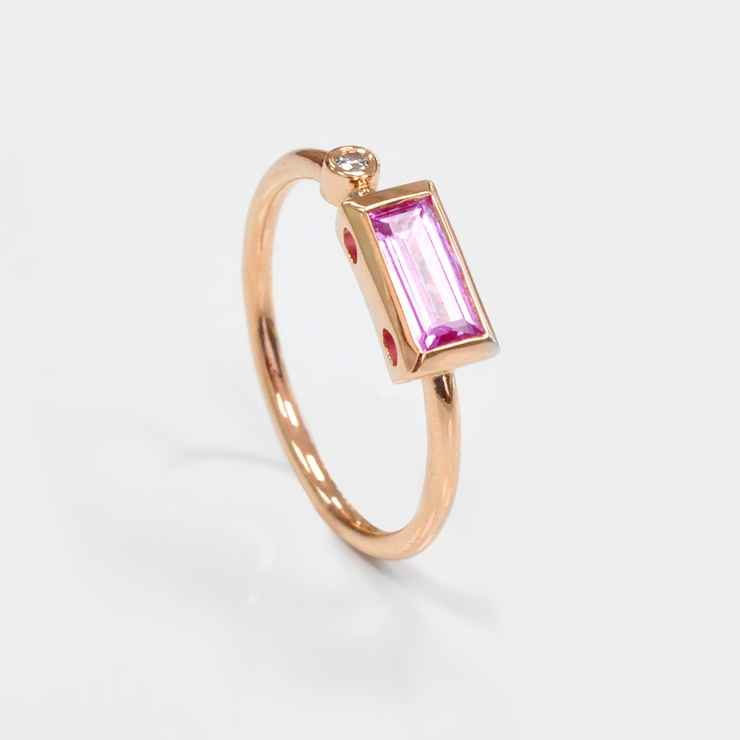 Pink Baguette Sapphire &amp; diamond ring