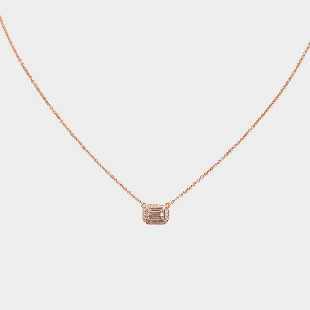 Emerald Cut Diamond Necklace in Rose Gold