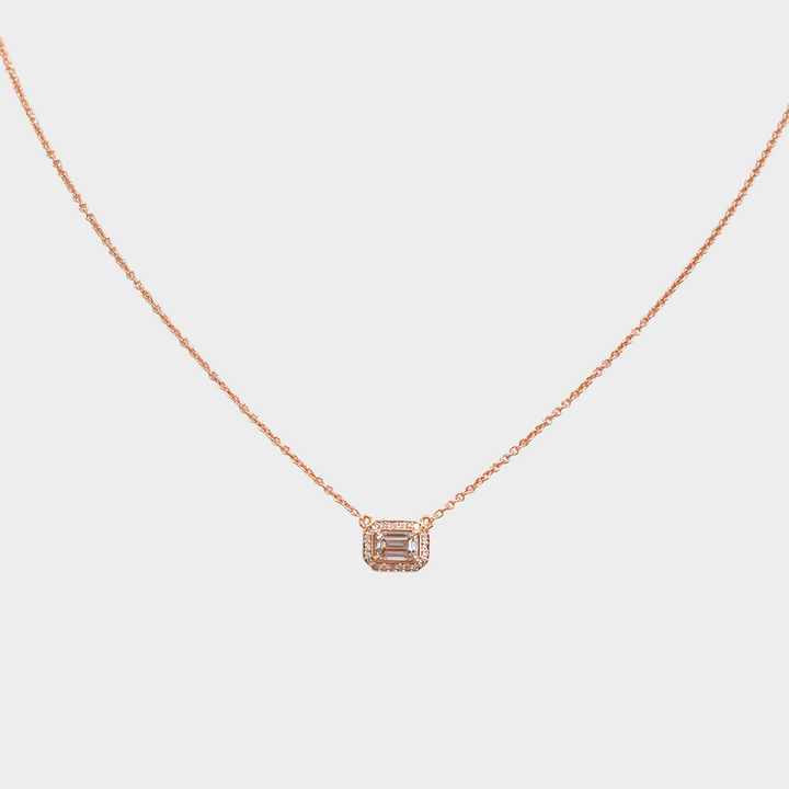 Emerald Cut Diamond Necklace in Rose Gold