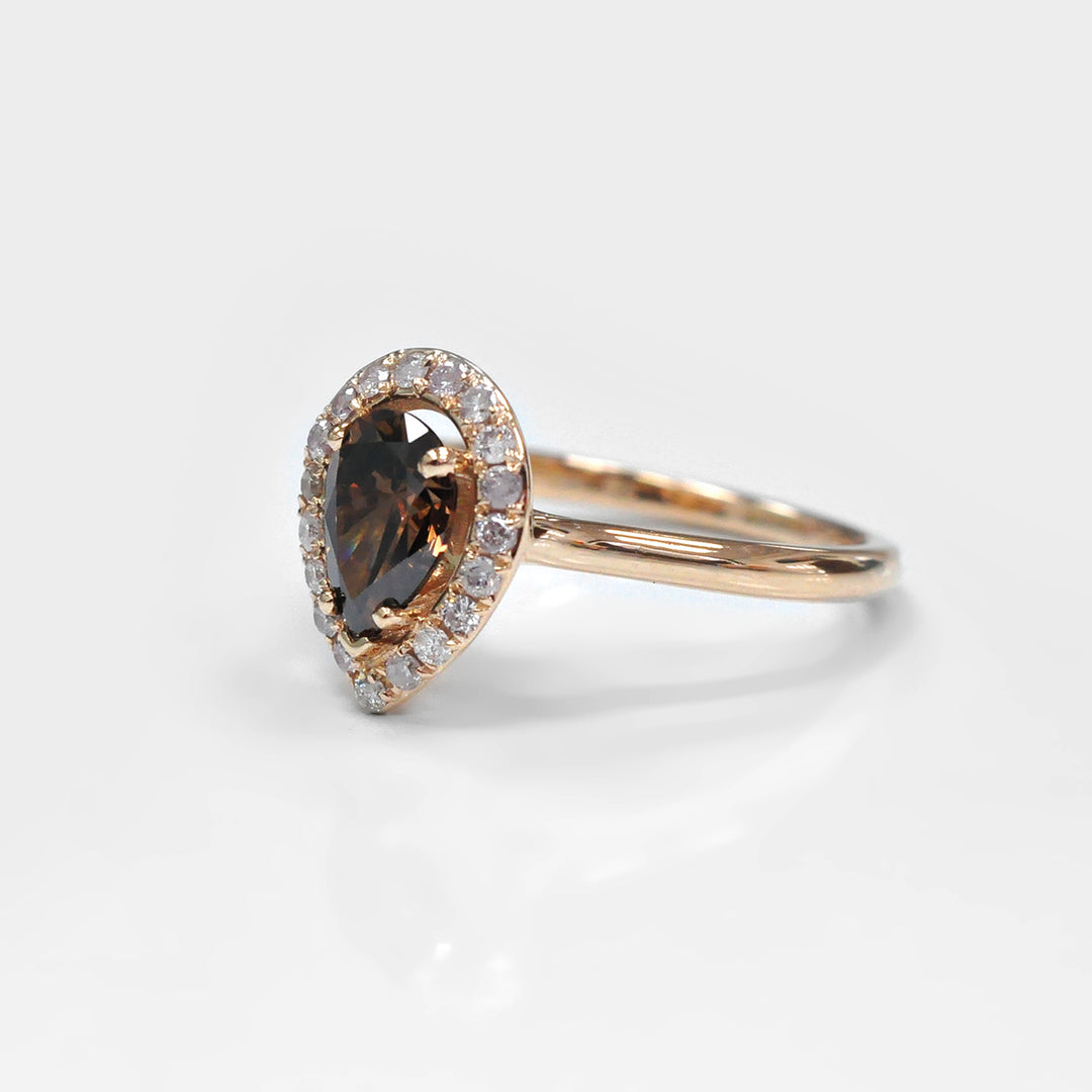 Dark Brown Pear Shape Diamond Engagement Ring