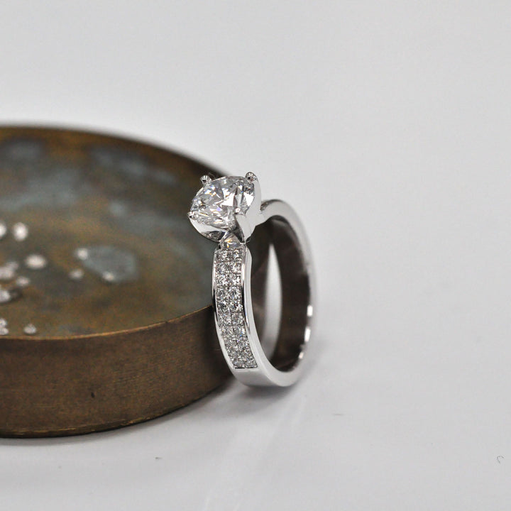White gols 2 row pave Diamond Engagement Ring