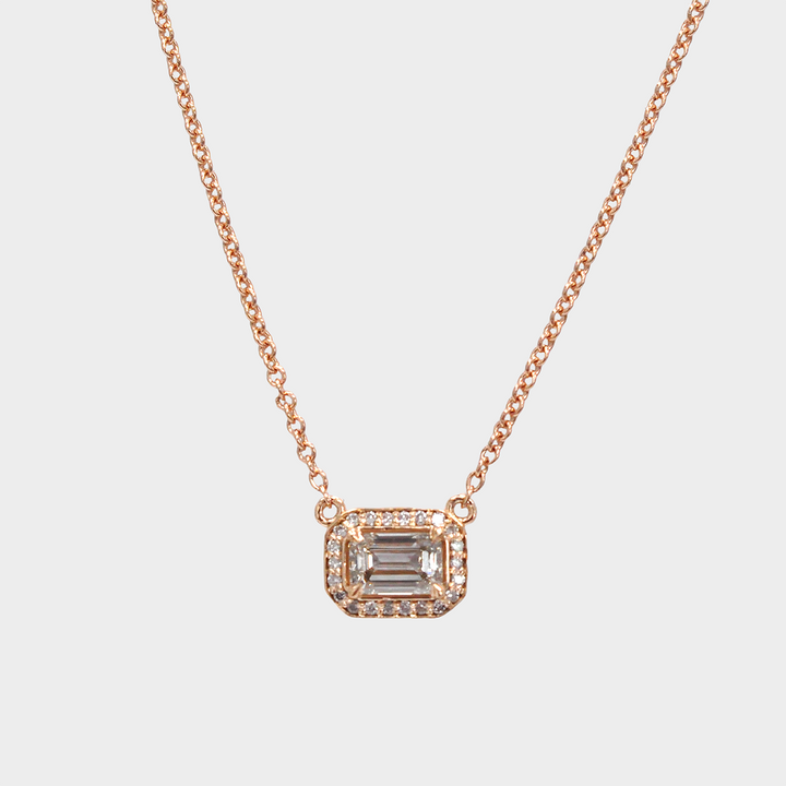 Emerald Cut Diamond Necklace in Rose Gold