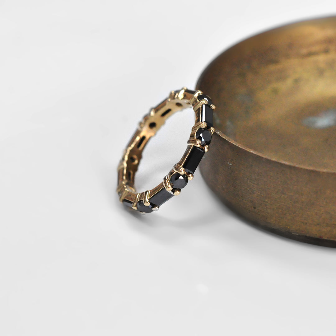 Black Diamonds Ring Baguette and Round Cut
