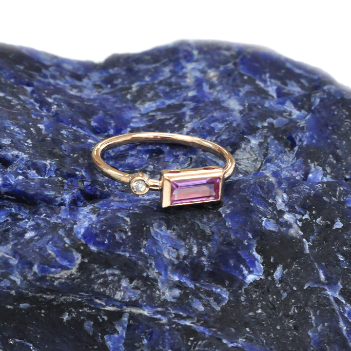 Pink Baguette Sapphire &amp; diamond ring