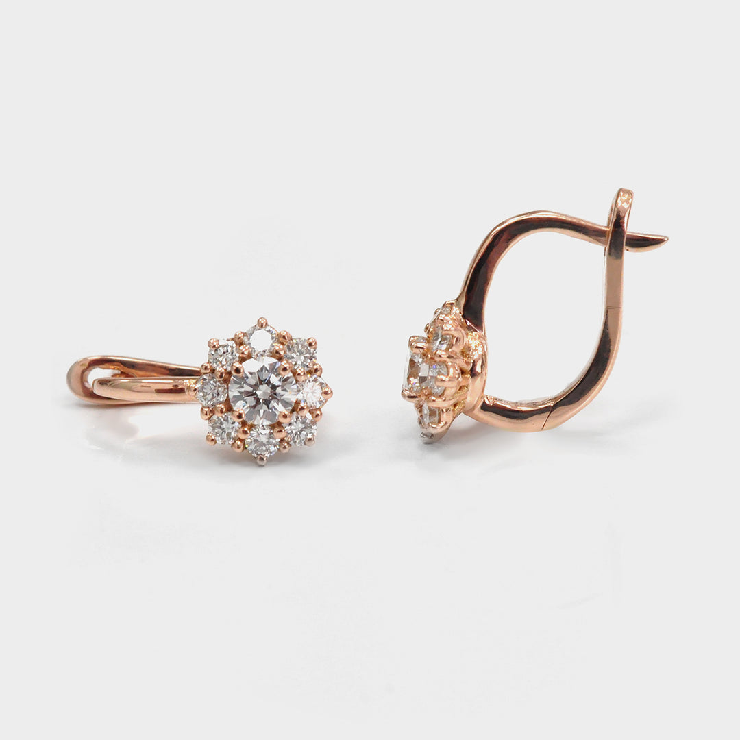 White Round Diamonds Cluster Earrings in Rose Gold