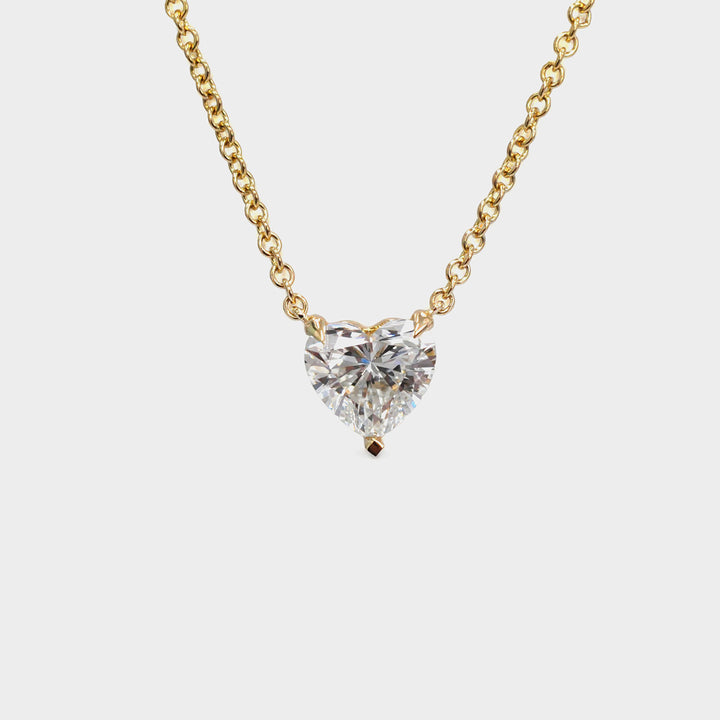 White Diamond Heart Necklace in Yellow Gold