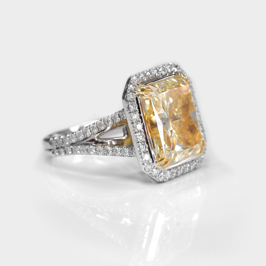 Fancy Yellow Radiant Diamond Magnificent Halo Ring