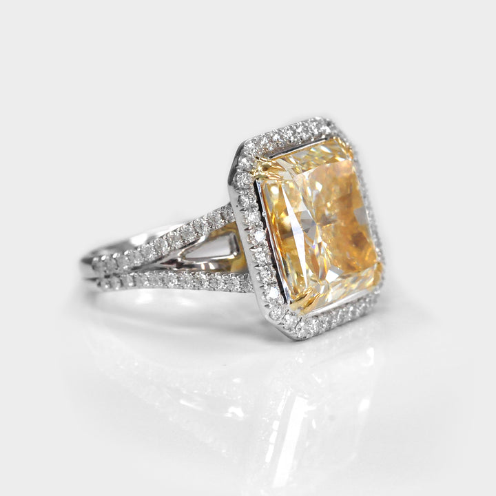Fancy Yellow Radiant Diamond Magnificent Halo Ring