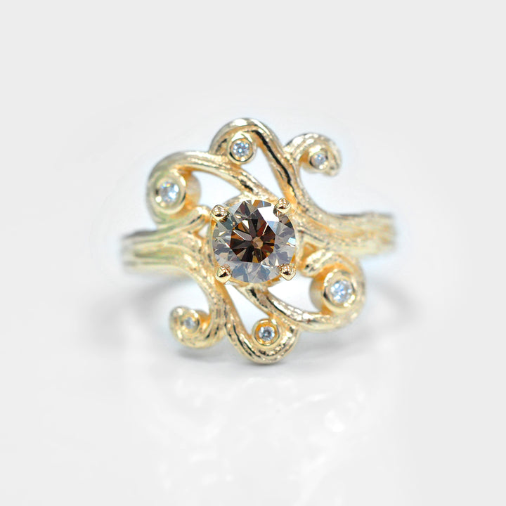 Unique Design Fancy Diamond Ring in Yellow Gold