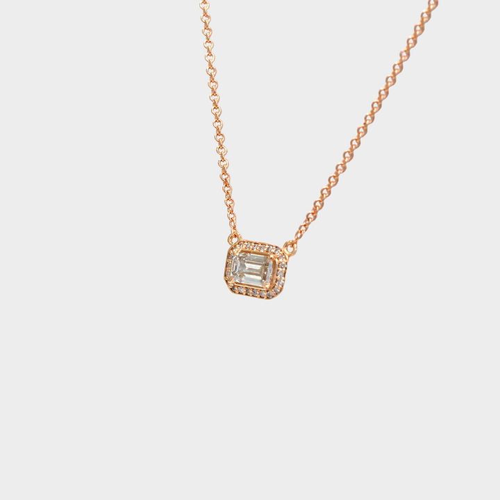 Emerald Cut Diamond Necklace in Rose Gold