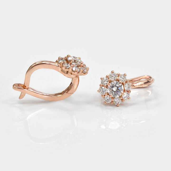 White Round Diamonds Cluster Earrings in Rose Gold