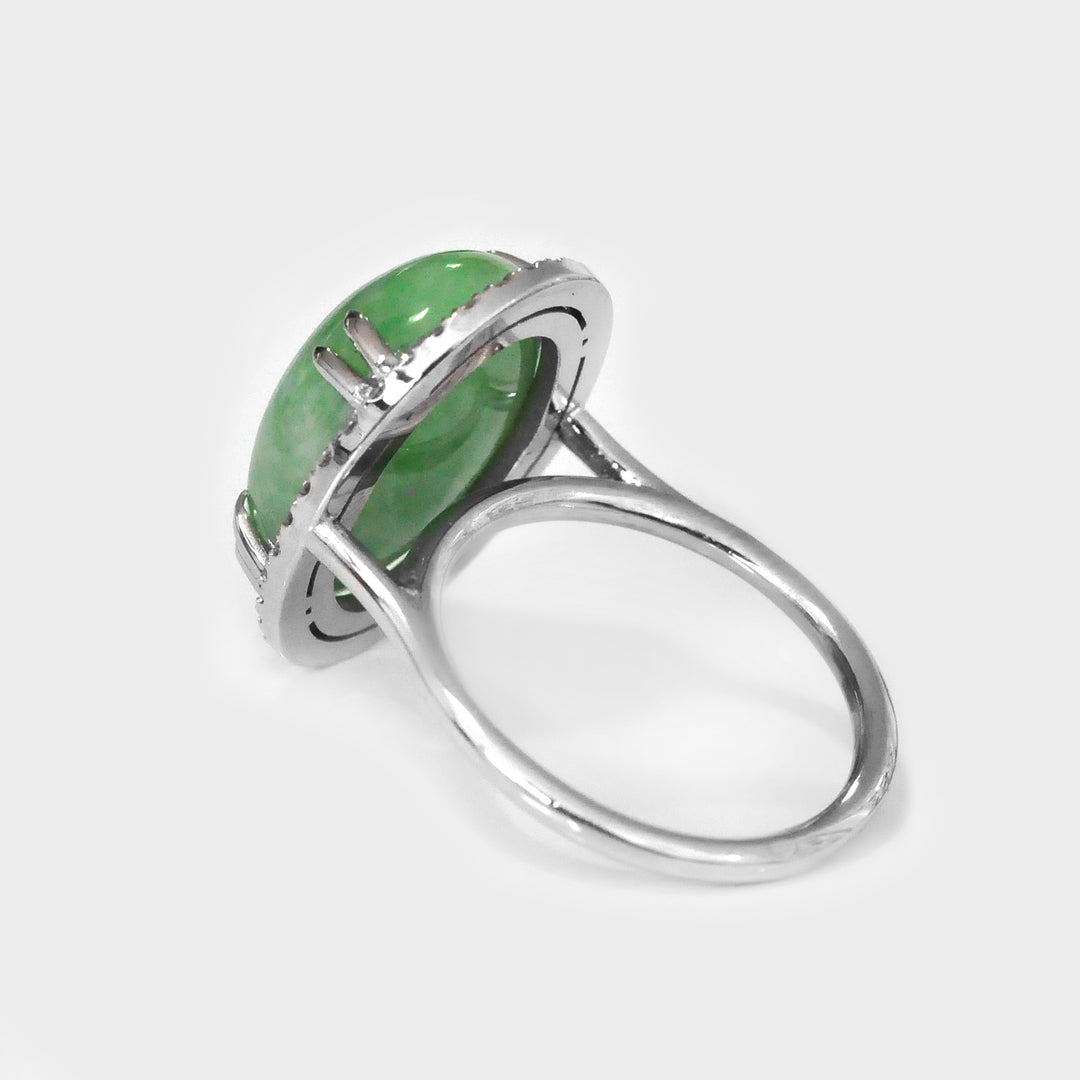 Jade Cabochon Oval and Diamonds Halo Ring