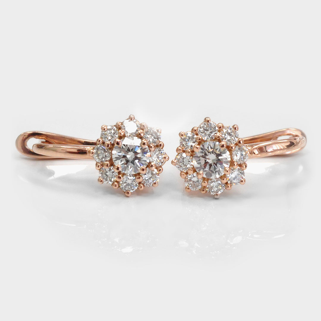 White Round Diamonds Cluster Earrings in Rose Gold