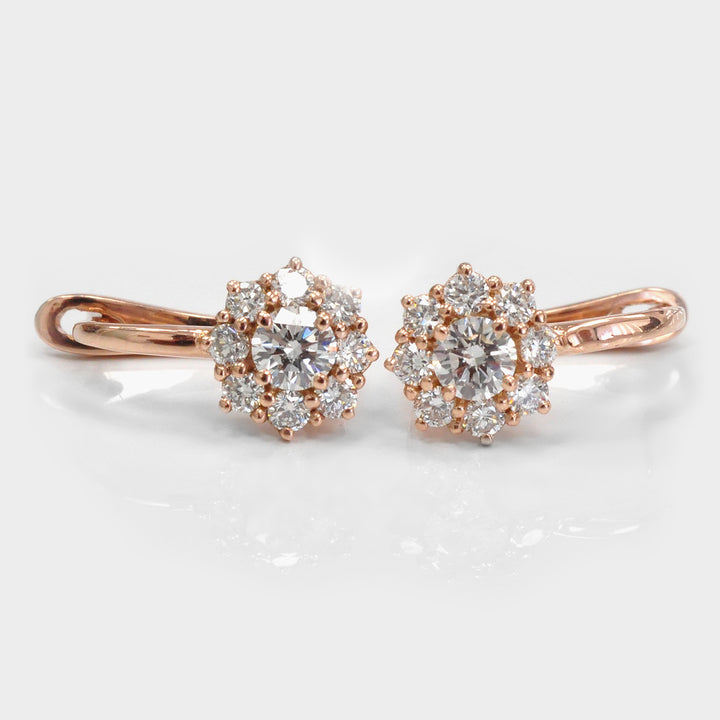 White Round Diamonds Cluster Earrings in Rose Gold