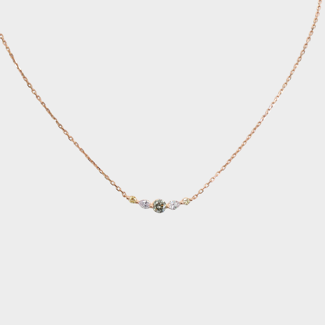 Fancy Colored Round and Pear Shape Diamonds Necklace in Rose Gold