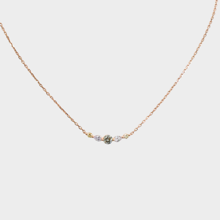 Fancy Colored Round and Pear Shape Diamonds Necklace in Rose Gold