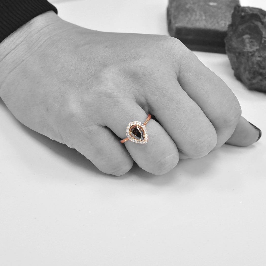 Dark Brown Pear Shape Diamond Engagement Ring