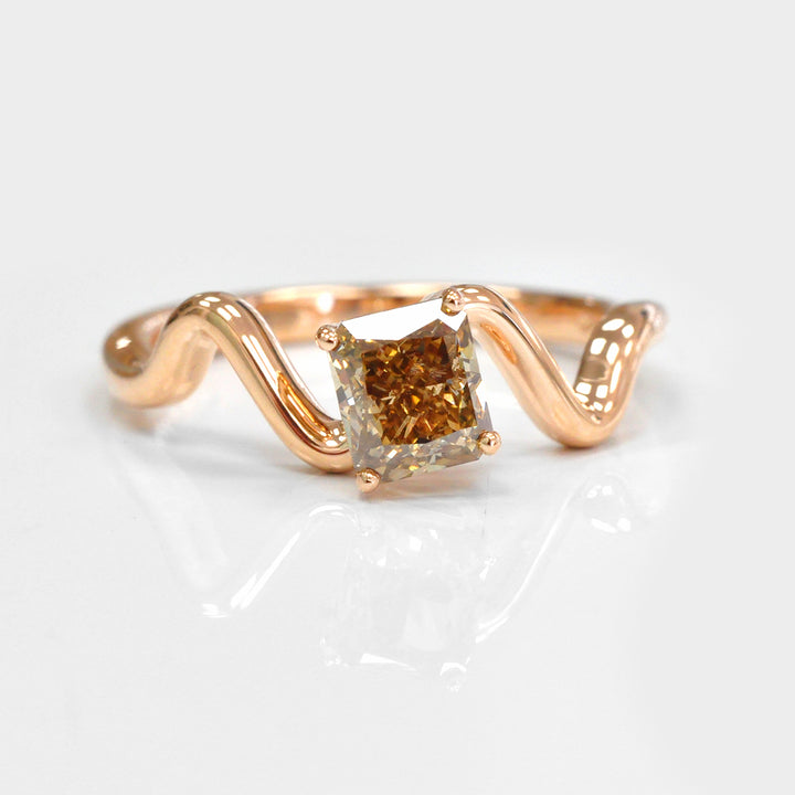 Rose gold twisted shank diamond engagement ring