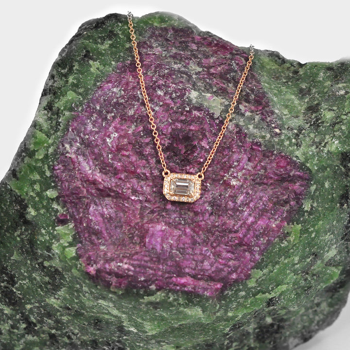 Emerald Cut Diamond Necklace in Rose Gold