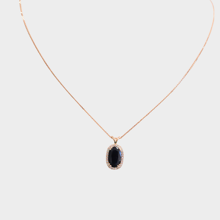 Oval Shape Sapphire and Halo Diamonds Pendant in Rose Gold