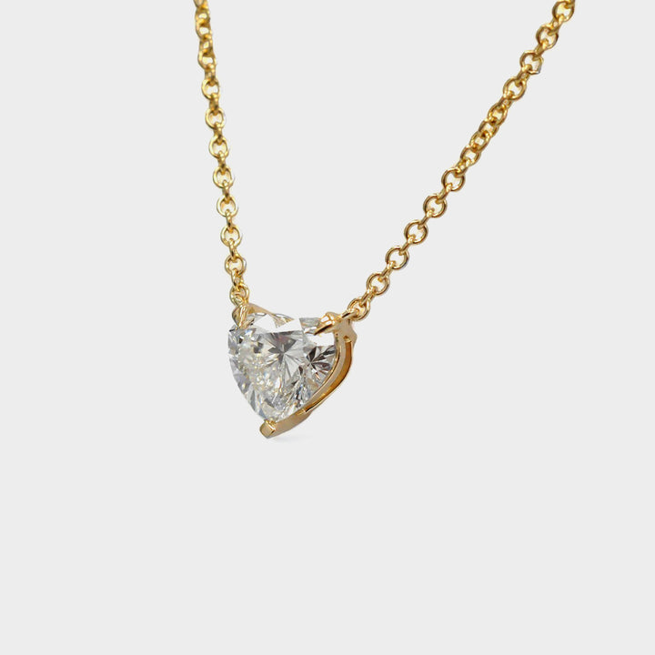 White Diamond Heart Necklace in Yellow Gold