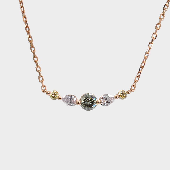 Fancy Colored Round and Pear Shape Diamonds Necklace in Rose Gold