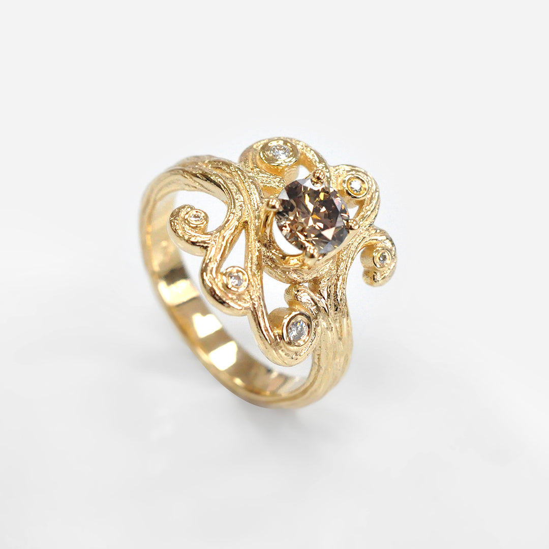 Unique Design Fancy Diamond Ring in Yellow Gold