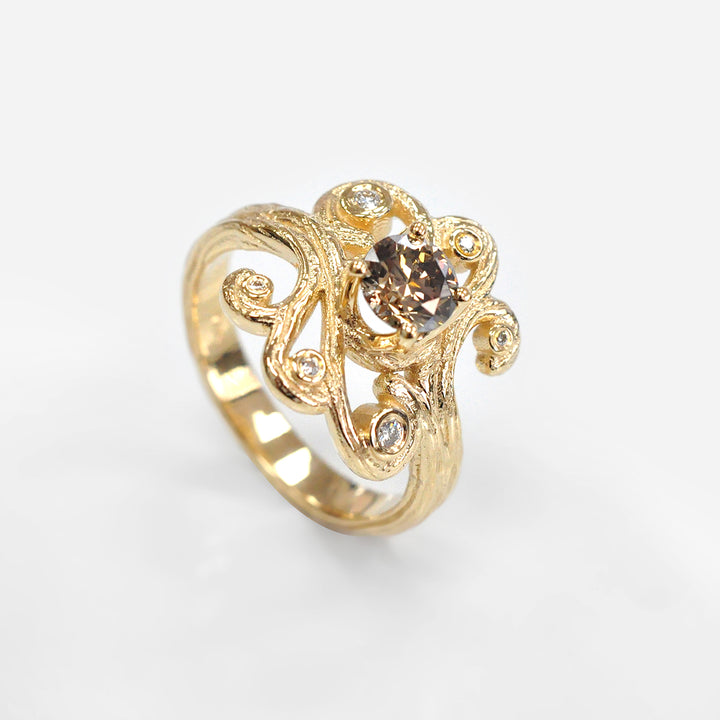 Unique Design Fancy Diamond Ring in Yellow Gold