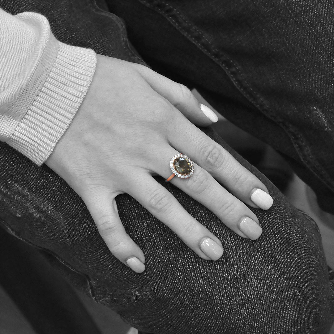 4.0 Carat Brown Oval Diamond Halo Ring