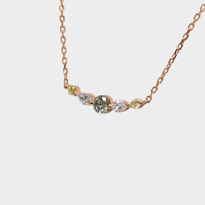 Fancy Colored Round and Pear Shape Diamonds Necklace in Rose Gold