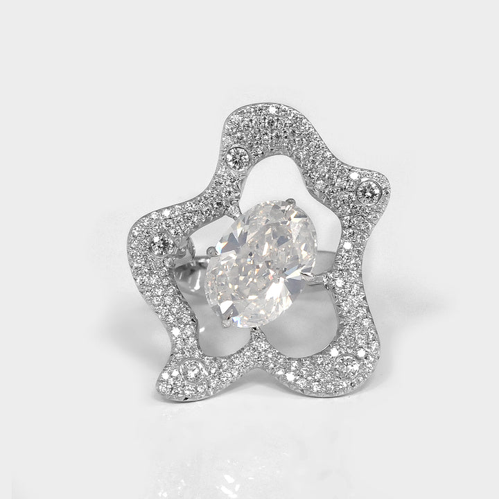 White Diamond Oval Cut Unique Design Ring