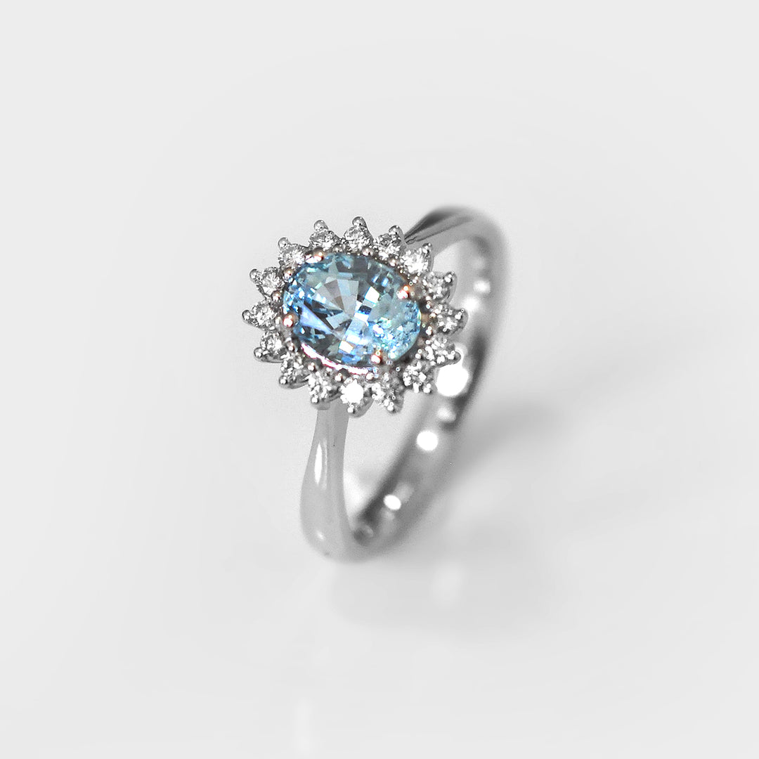 Aquamarine and Diamonds "Diana" Style Ring
