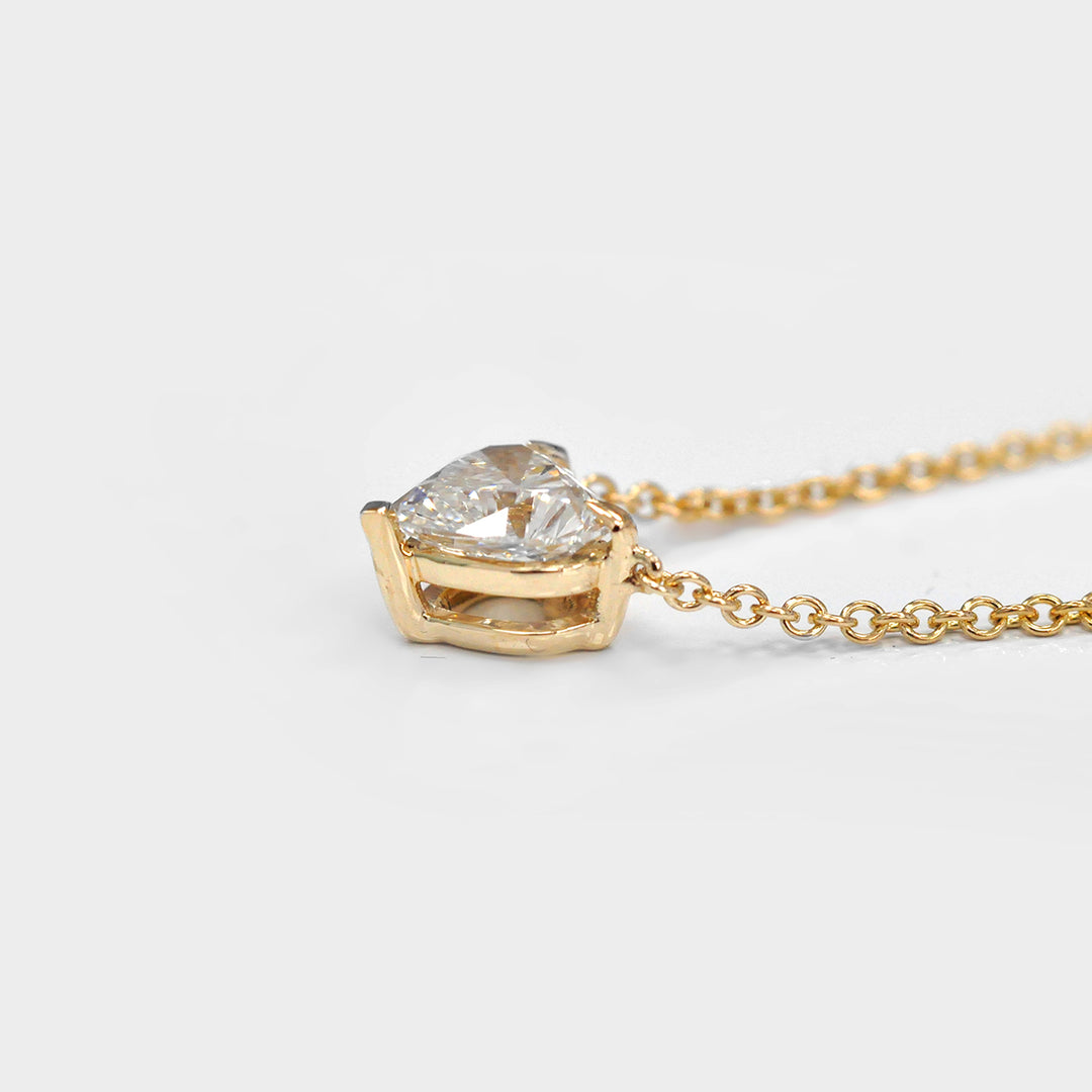 White Diamond Heart Necklace in Yellow Gold