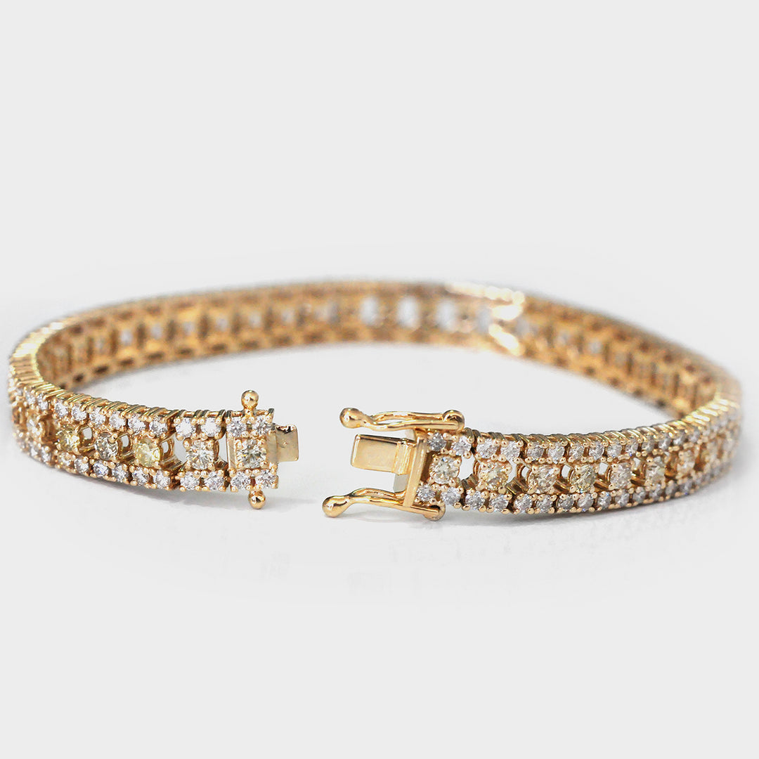 Fancy Mixed Color Diamonds Bracelet in Yellow Gold