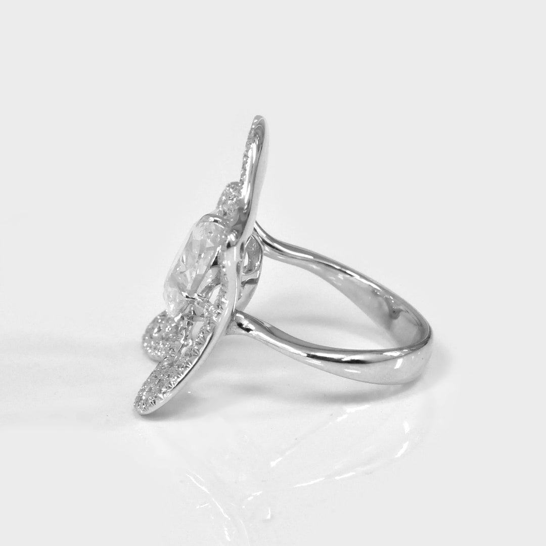 White Diamond Oval Cut Unique Design Ring