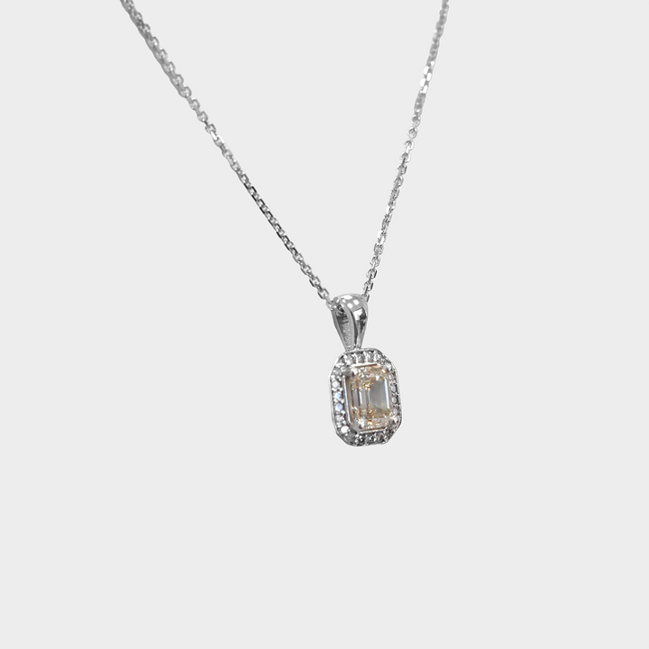 Emerald Cut Diamond Necklace in White Gold