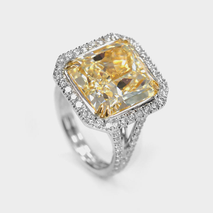Fancy Yellow Radiant Diamond Magnificent Halo Ring