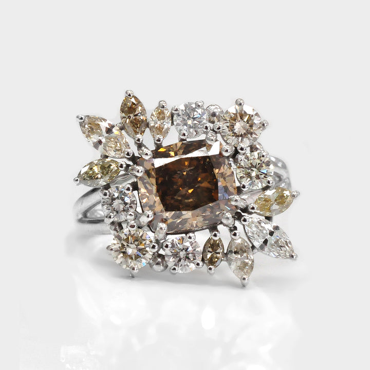Fancy Diamonds Cluster Ring in White Gold