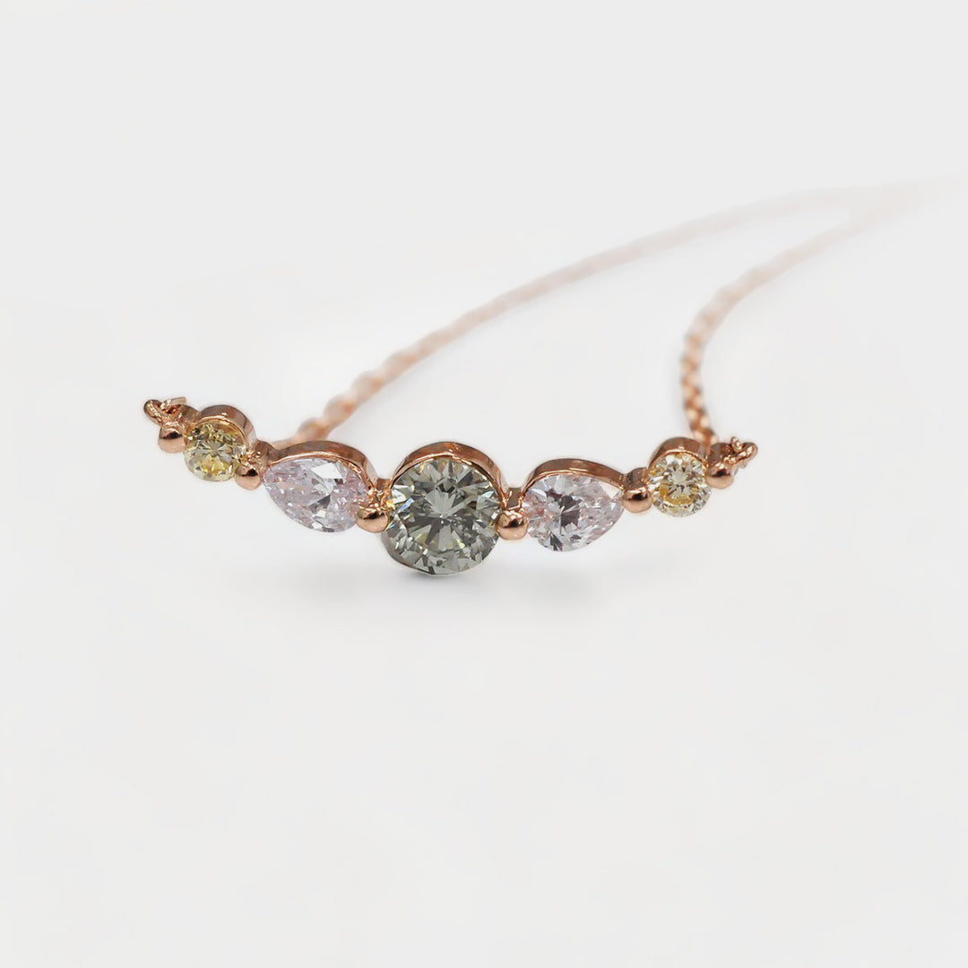 Fancy Colored Round and Pear Shape Diamonds Necklace in Rose Gold