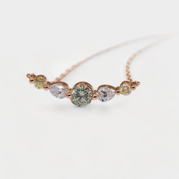 Fancy Colored Round and Pear Shape Diamonds Necklace in Rose Gold