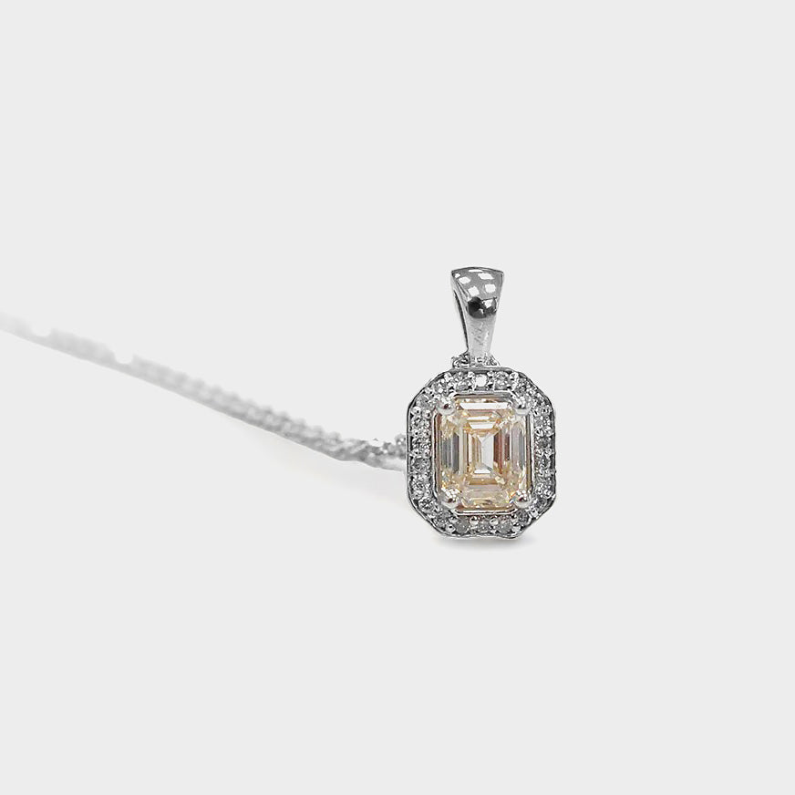 Emerald Cut Diamond Necklace in White Gold