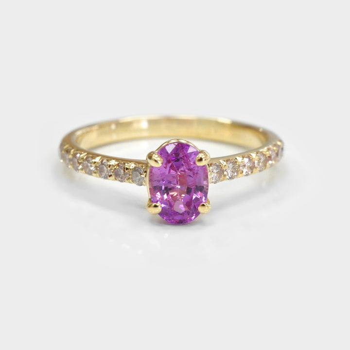 Classic Oval Pink Sapphire &amp; Side Diamonds Ring
