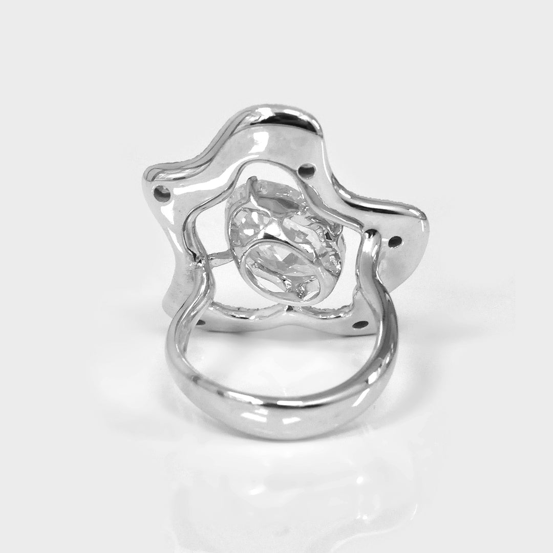 White Diamond Oval Cut Unique Design Ring