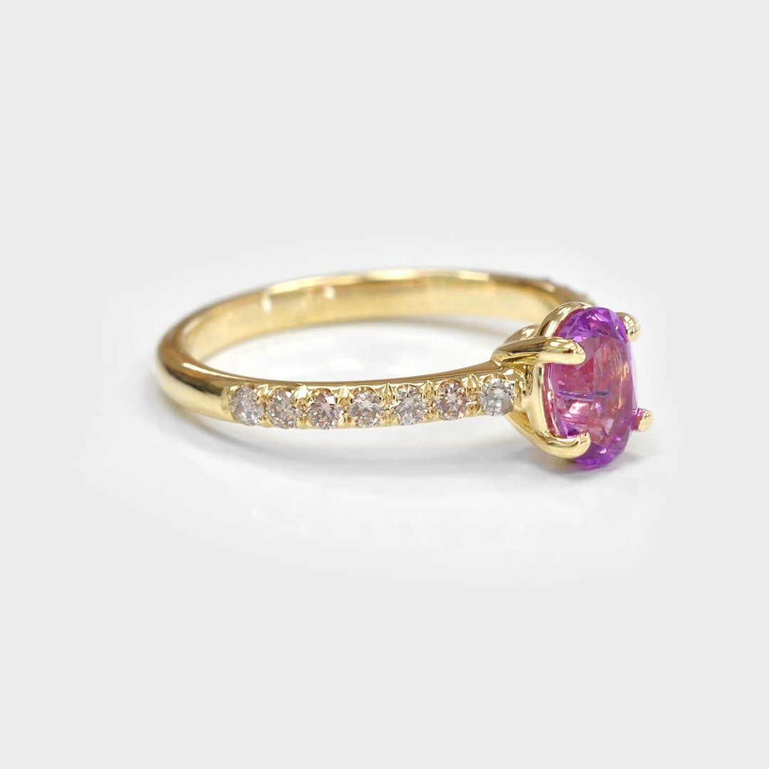 Classic Oval Pink Sapphire &amp; Side Diamonds Ring