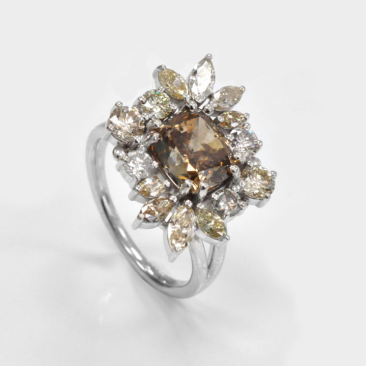 Fancy Diamonds Cluster Ring in White Gold