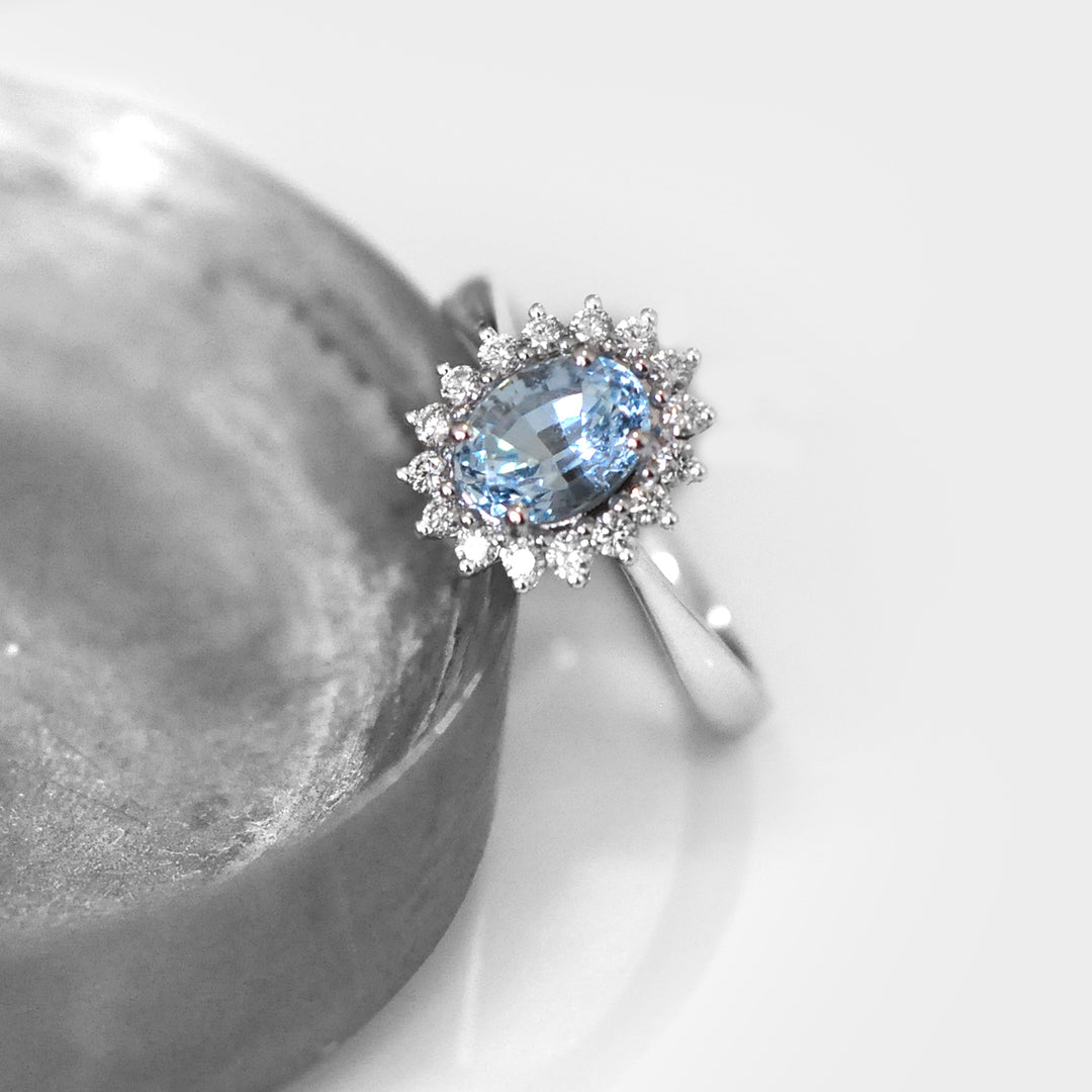 Aquamarine and Diamonds "Diana" Style Ring