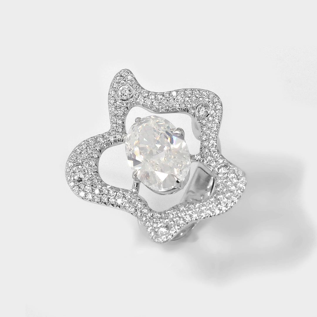 White Diamond Oval Cut Unique Design Ring