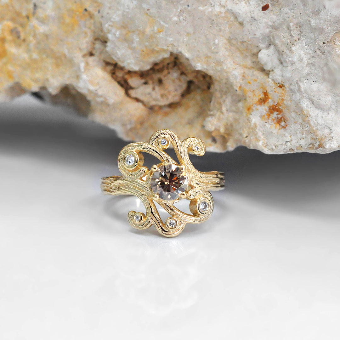 Unique Design Fancy Diamond Ring in Yellow Gold