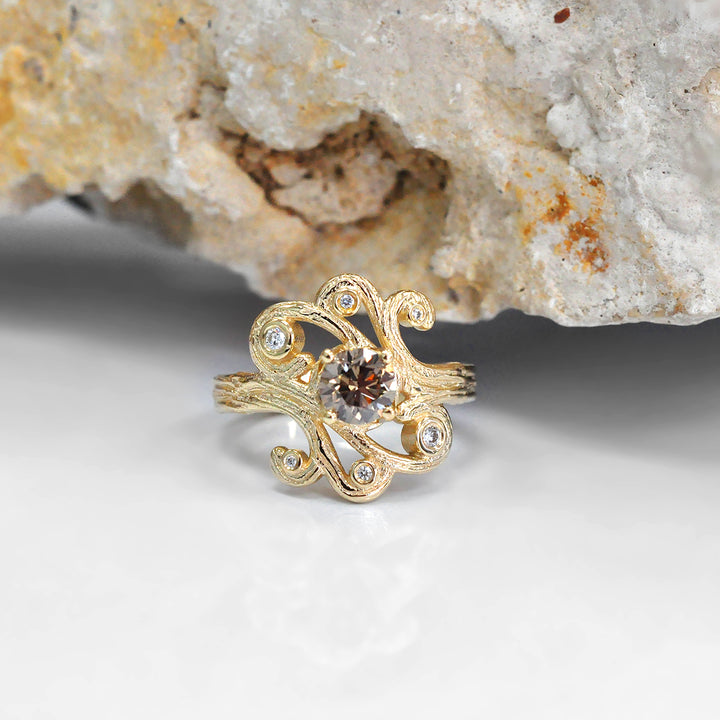 Unique Design Fancy Diamond Ring in Yellow Gold